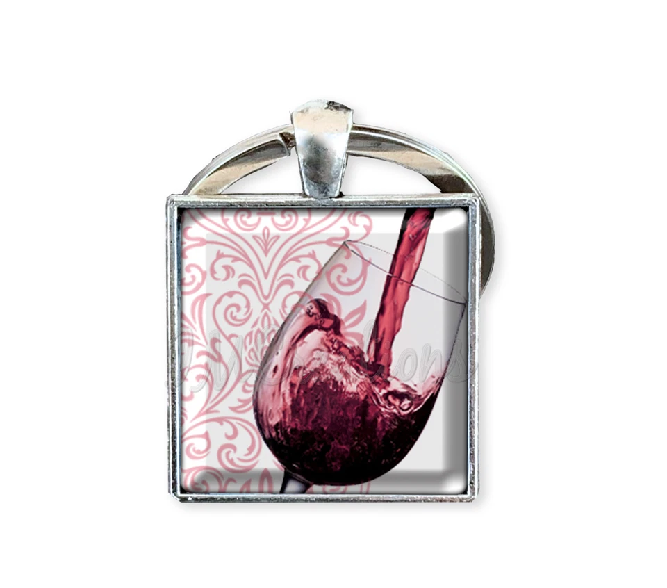 LLAVERO colgante de vidrio cuadrado hecho a mano para bebedor de vino tinto de 25 mm Foto 1 de 1
