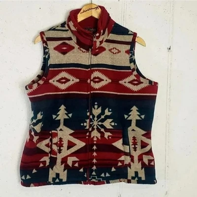 Retro Jane Ashley Women's Southwestern Fleece Vest Size L Zip Front Pockets - Image 1 of 4
