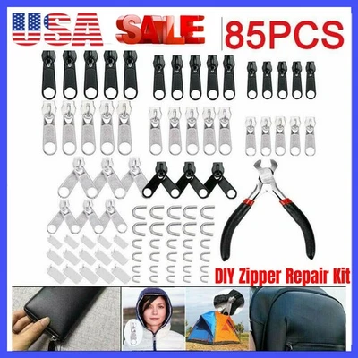 85Pcs Zipper Removable Zip Slider Rescue Instant Repair Kit Replacement US - Image 1 of 4