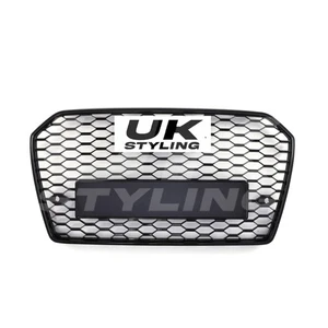 FRONT HONEYCOMB GRILL RS6 STYLE GRILLE UPGRADE BLACK FOR AUDI A6 C7.5 16-18 - Picture 1 of 9