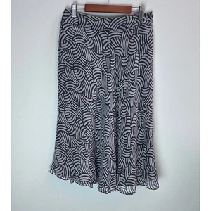 Gonna midi vintage Anne Klein 100% seta stampa paisley grigio panna donna taglia 2 - Foto 1 di 4