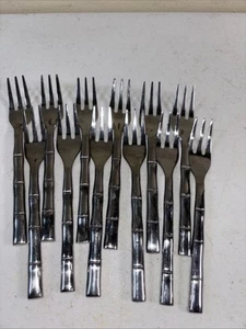 12Pc Stainless Bamboo Flatware Unidentified Seafood Cocktail Forks 5 3/8” - Picture 1 of 4