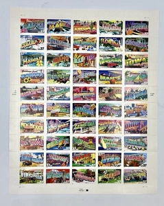 Scott #3696-3745 Greetings from America Sheet of 50 37¢ Stamps (2002) - Picture 1 of 2