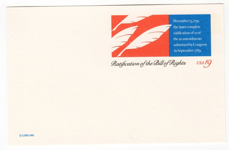 Scott #UX156 Ratification of the Bill of Rights Stamped Postal Card - Image 1 of 1