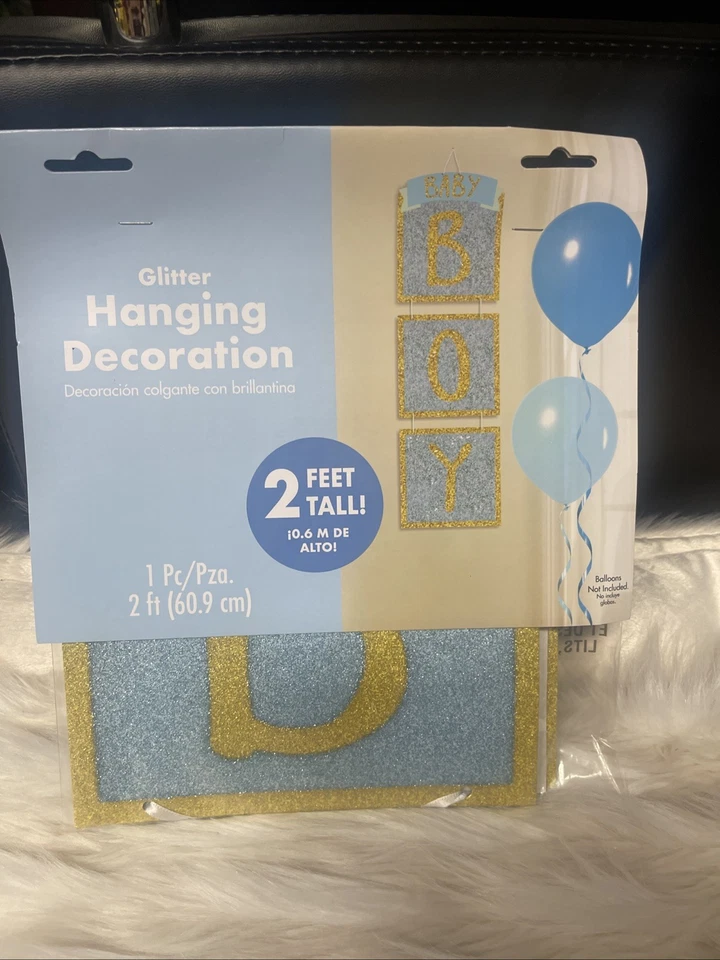 Nuevo Bebé Niño 2 Pies de Alto Azul y Dorado Brillo Decoraciones Colgantes | Baby Shower  Foto 1 de 2