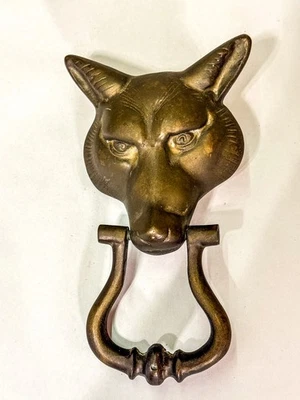 [E311] Solid brass cast fox head door knocker tarnished 8x5x2.5 inches - Image 1 of 4