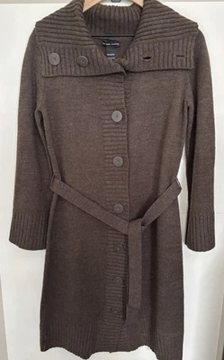 New York & Co женщин кардиган маленький длинный кнопка шеи коричневый воротник ремень Cabincore - Изображение 1 из 4