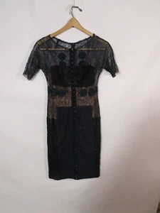 Byron Lars Anthropologie Black Lace Carissima Mini Dress Short Sleeve Bodycon - Picture 1 of 8