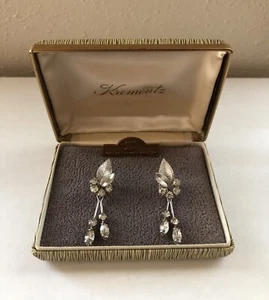 Signierte KREMENTZ 14K Weiß Walzgold Overlay Blatt Strass Ohrhänger - Bild 1 von 16