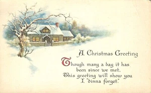 Elegante casa de felicitación de Navidad con nieve alrededor 1918 Gibson postal - Imagen 1 de 2
