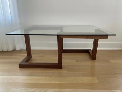 New Custom Made Coffee Table - Solid Walnut Wood with Glass Top - Handmade - Image 1 of 4