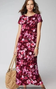 J. Jill Women's Cranberry-Red Multi WatercolorFloral Stretch Knit Maxi Dress XLT - Picture 1 of 9