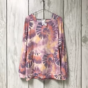 BiBi Women Pink/Orange Multicolor Swirl Tie-Dye Long Sleeve Hoodie Sweatshirt S - Picture 1 of 3