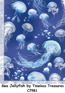 Beach Ocean Cotton Quilt fabric Timeless Treasures BTY Jellyfish C7981 - Picture 1 of 12