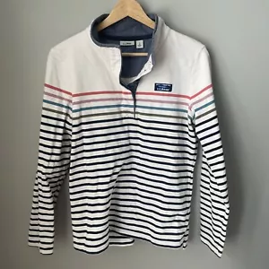 L.L. Bean Pullover 1/4 Button Sweater Womens Medium Striped Cotton Sz Small - Picture 1 of 9