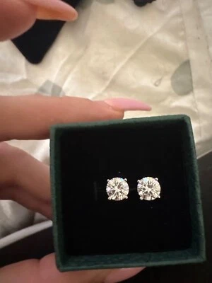 1 Ct Moissanite Stud Earrings S925+rhodium plated Solitaire GRA Certified D/VVS1 - Image 1 of 4