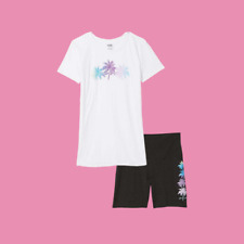 Victoria's Secret Pink Tee Shirt Top Tee &Cotton Short 2pc L, XL, 2XL White Tree