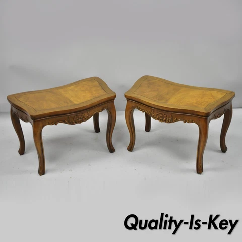 Pair Vtg Walnut Low Demilune Small Side Accent Pedestal End Tables Attr Baker Cover