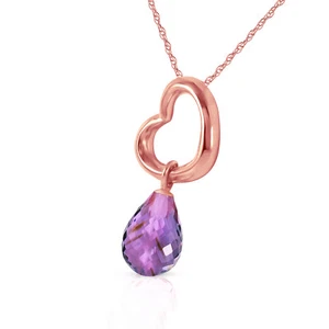 18K. SOLID GOLD HEART NECKLACE WITH DANGLING NATURAL AMETHYST - Picture 1 of 21