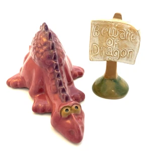 Juego de estatuillas de dinosaurio de cerámica artística vintage "Cuidado con el dragón" - Imagen 1 de 8