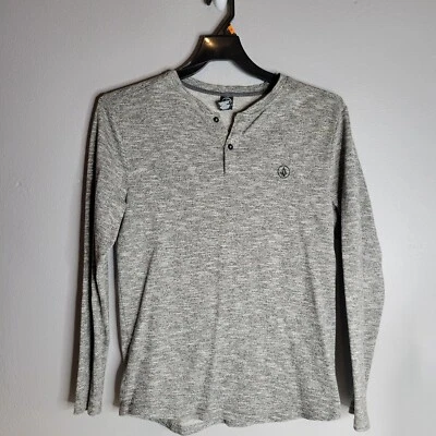 Volcom Mens Shirt Medium Knit Heather Gray Long Sleeve Henley Pullover - Image 1 of 4