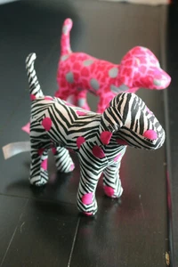 Set of 2 Stuffed Dogs Pink Victoria's Secret Black White Zebra Leopard Print - Bild 1 von 12