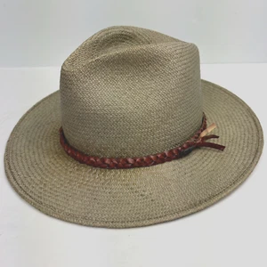 Outback Trading Company straw cowboy western hat Sz S/M Braided Leather Band USA - Picture 1 of 7