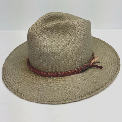 Outback Trading Company Sombrero Vaquero de Paja Western Talla S/M Banda de Cuero Trenzado EE. UU. Foto 1 de 4