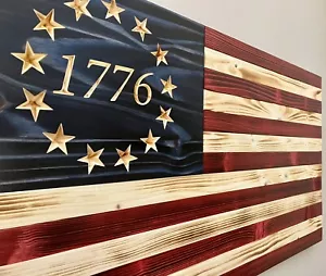 Handmade 1776 Betsy Ross Wooden American Flag by Eagle Wood Flag Company - Picture 1 of 5