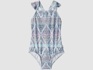$84 Seafolly Kids Girls Blue Printed Ruffle Strap One Piece Swimwear AUS Size 6 - Picture 1 of 1