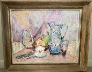VINTAGE IMPRESSIONIST STILL LIFE PAINTING SIGNED WITH ARTIST FRAME - Picture 1 of 8