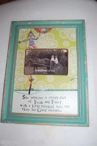 FRAME DISTRESSED GREEN Girl Child 10 3/8" x 14" for 6x4 photo FAITH FANCY - Picture 1 of 2