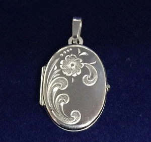 NEW Sterling Silver Oval Locket Flower Floral Photos Memories Family Friend Love - Picture 1 of 4