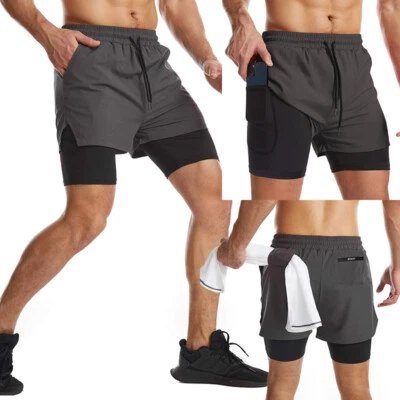Men Performance Shorts Compression Liner Quick-dry Athletic Train Shorts Pockets - Image 1 of 4