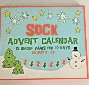 "2" - 12 UNIQUE pairs of Christmas Socks Advent Calendar Kids Size 7-8.5 - NEW ! - Picture 1 of 2