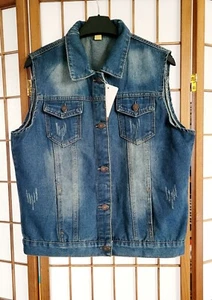 Women Denim Vest Gilet Waistcoat Sleeveless Jacket Top UK 14/16 - Picture 1 of 7