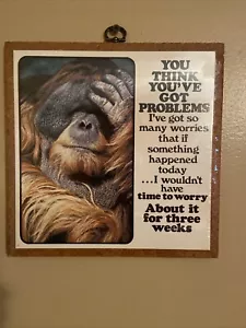 Monkeydoin's You Think You've Got Problems Sealed 9” Wood Wall Plaque 1977 - Picture 1 of 3