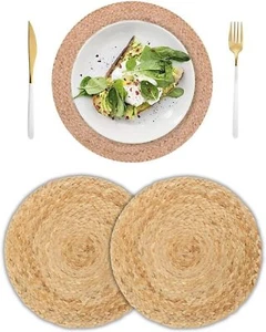 Runde gewebte Tischsets natürliches Stroh geflochtene Jute rutschfest hitzebeständiges Tischset - Bild 1 von 22