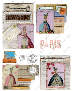 Paris Vacation Collage Sheet Supplies Scrapbook Junk Journal Card Topper - Picture 1 of 1