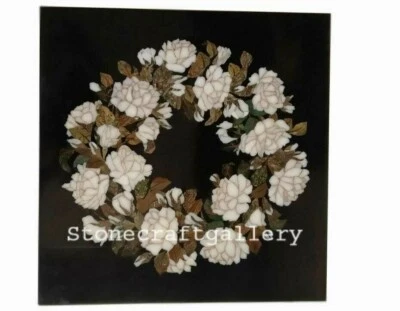 18" x 18" Marble coffee Table top Inlay semi precious stones pietra dura art - Image 1 of 2