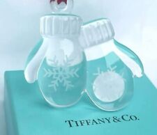 Tiffany & Co. Christmas Ornament Crystal Glass Mitten w/ Pouch & Box Mint RARE