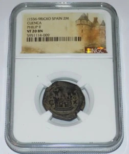 NGC 1556-98 CXO CUENCA PHILIP II VF 20 BN VF20 SPAIN Two MARAVEDIS Graded Coin - Picture 1 of 4