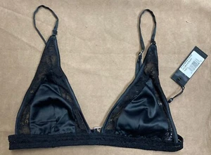 Neuer Kendall + Kylie Damen Satin Spitzenbesatz Triangel BH, schwarz, Small - Bild 1 von 2