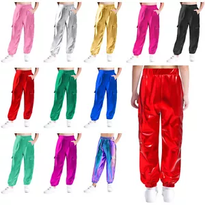 Unisex Kids Dancewear Sparkle Trousers Waistband Pants Bottoms Training Stage - Picture 1 of 127