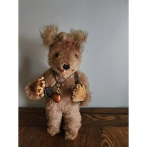 Scoiattolo peluche marrone Kiki vintage con zaino ancora Germania - Foto 1 di 5