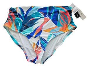 La Blanca Costume da Bagno Donna Vita Alta Fondo, Blu Ghiaccio Palme Costiera, 20W NUOVO - Foto 1 di 7