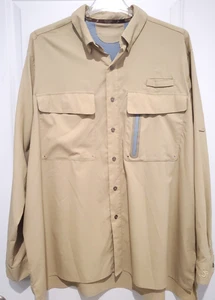 THREE FORKS RANCH 2XL Men's Shirt Long Sleeve Beige Fishing Shirt Lightweight - Picture 1 of 11