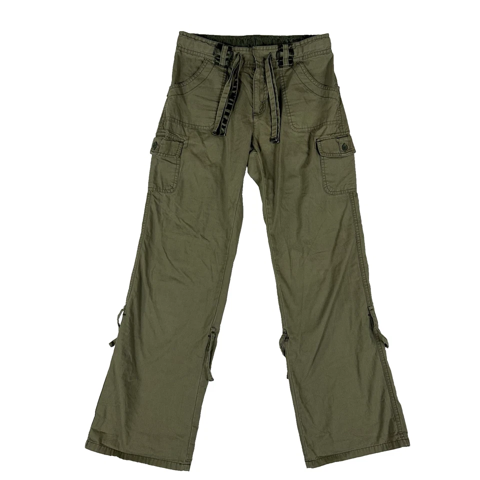 Vintage Y2k GAP Wide Leg Cargo Utility Pants Girls 16 Green Casual Chino Belted - Image 1 of 4