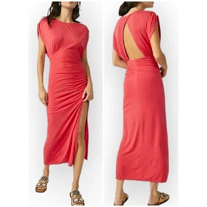 Free People Red Maxi Sz M Dress Ruched Sleeveless Open Back Party Cocktail Gown - Picture 1 of 9