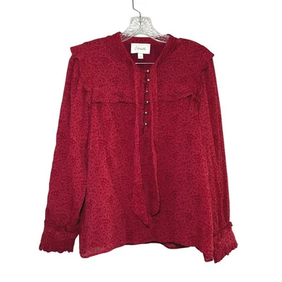 Blusa Cleobella Roja Estampado Floral Volantes Cuello Corbata Para Mujer Talla M Preppy Carrera Foto 1 de 4